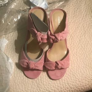 Ivanka Trump pink suede bow sandals.